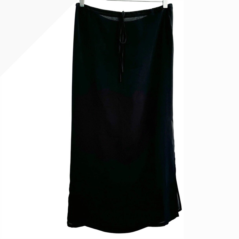 Tristan & Iseut Sheer Grey Chiffon‎ Long Skirt Drawstring Closure Size L Vintage